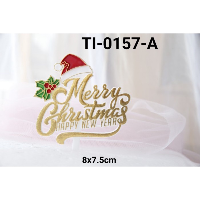 

KUE-PENGHIAS-ALAT- TI-0157-A CAKE TOPPER TULISAN NATAL MERRY CHRISTMAS TOPI SANTA EMAS -ALAT-
