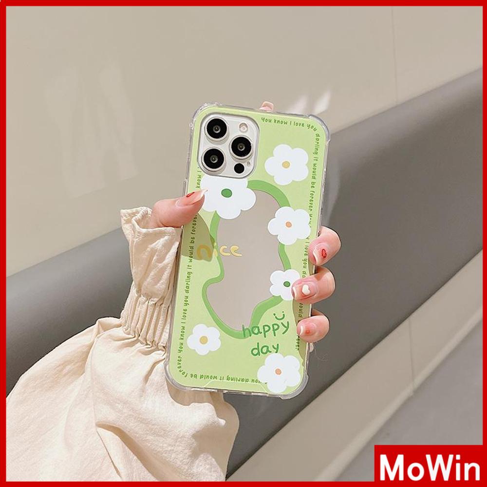 iPhone Case Acrylic HD Mirror Airbag Shockproof Protection Camera Cute Line Green Flowers Compatible For iPhone 11 iPhone 13 Pro Max iPhone 12 Pro Max iPhone 7 Plus iPhone xr