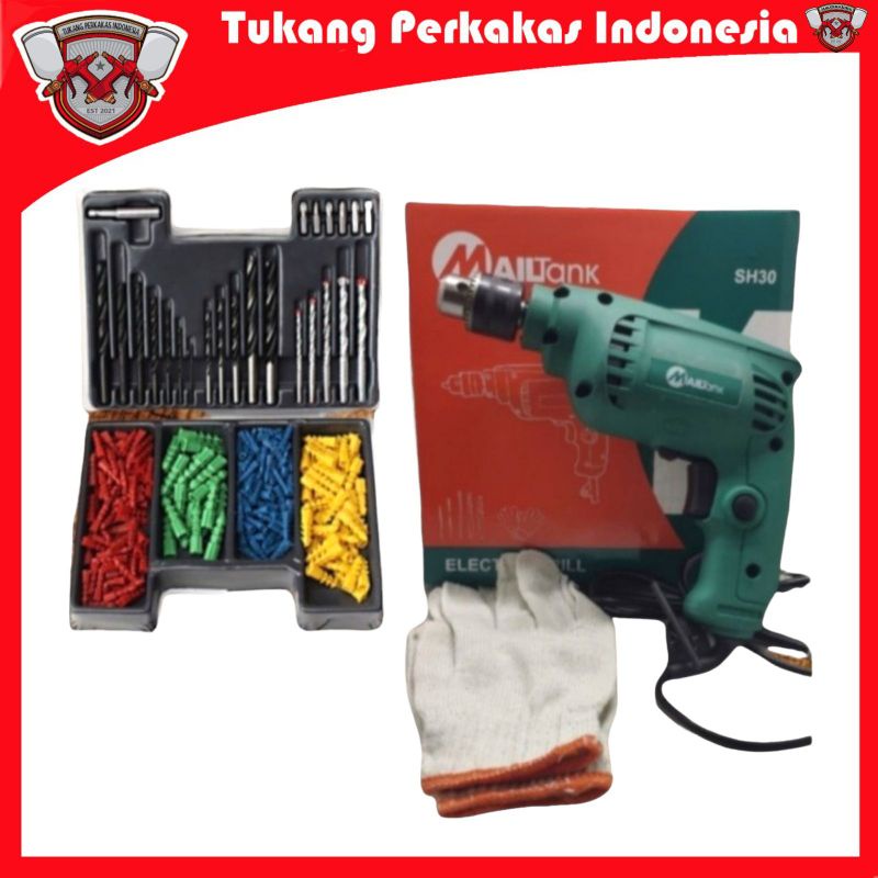 PAKET MESIN BOR LISTRIK 10MM + MATA BOR SET PLUS FISCHER