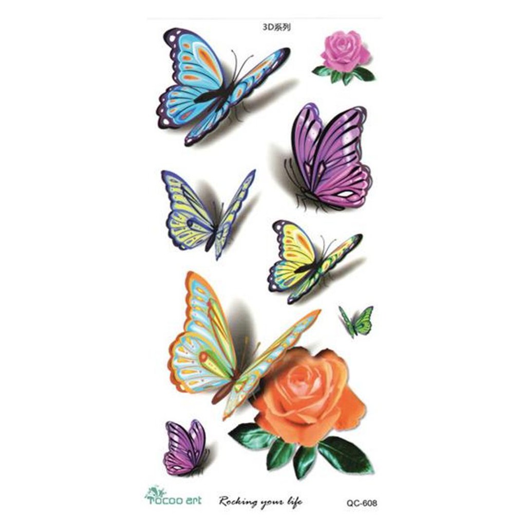 Download Qc608 Beautiful 3d Butterfly Tattoo Design Temporary Body Tato Sticker Shopee Indonesia