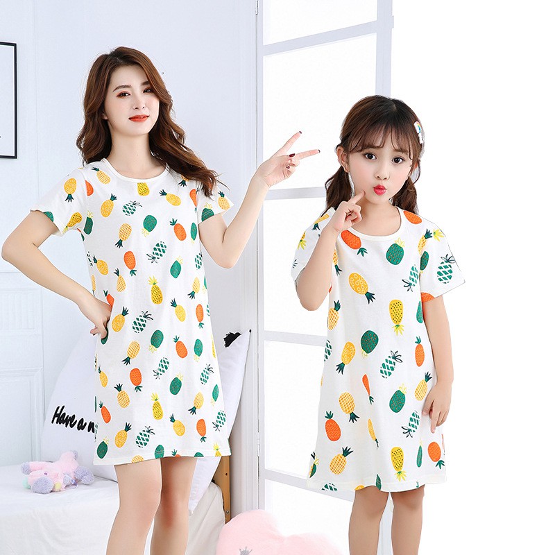 Baju Tidur Couple Ibu dan Anak / Dress Daster Tidur Ibu Anak Impor Lucu Bahan Katun Lembut