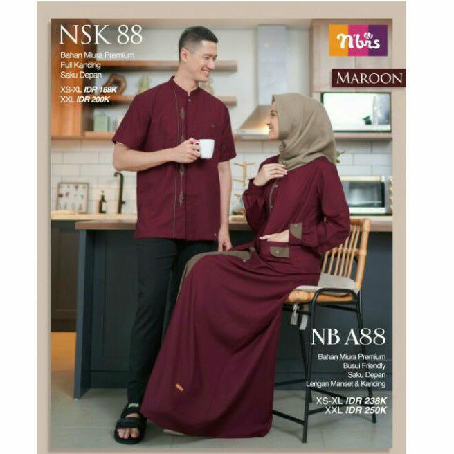 Nibras Couple Gamis NB A88 & Koko NSK 88 Maroon/Brown