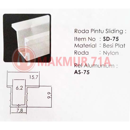 Rel Pintu Lemari Sliding HUBEN AS 75 / Rel Lemari Geser
