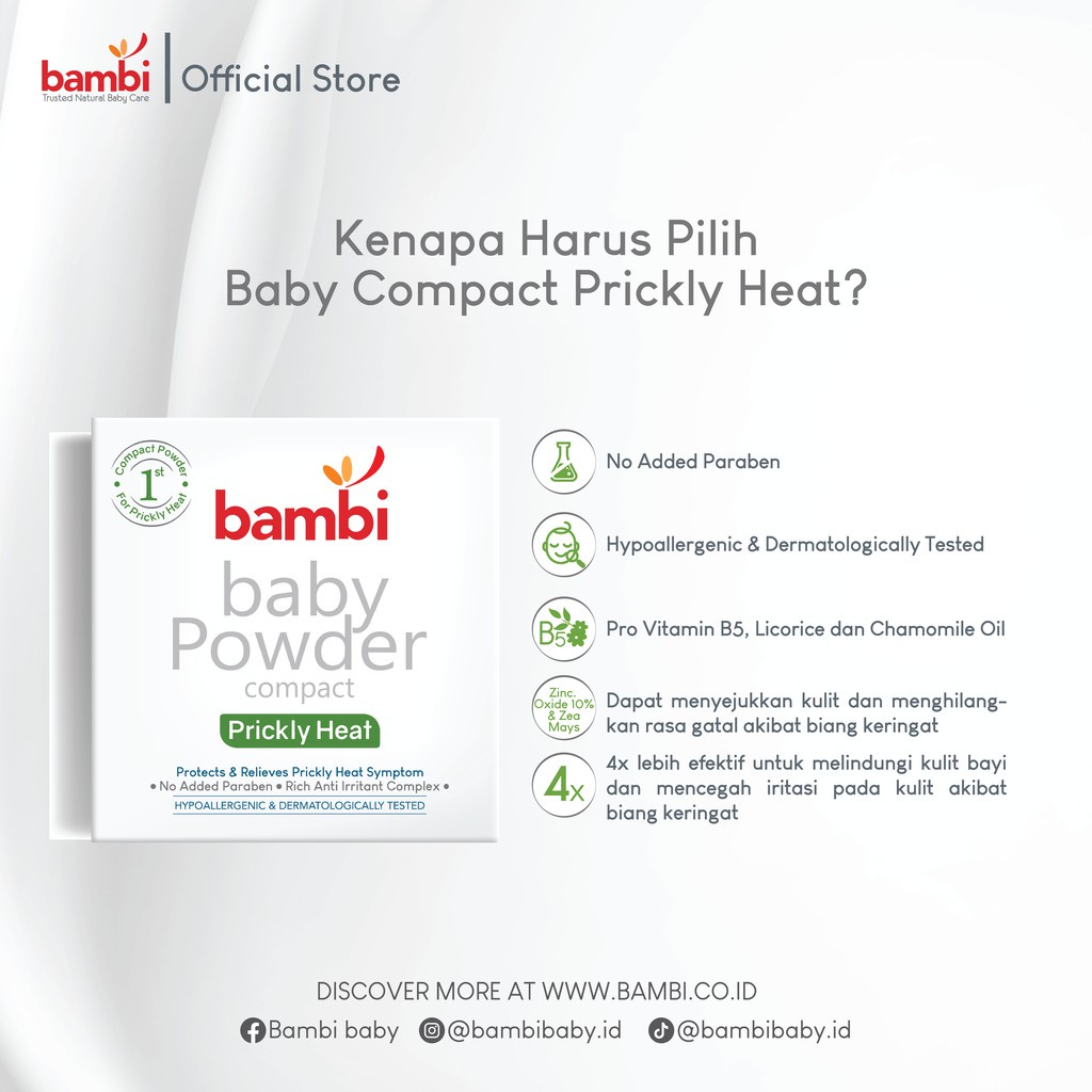 Bambi Baby Powder Compact Prickly Heat / Bedak Biang Keringat Bayi 0m+ - 40gr