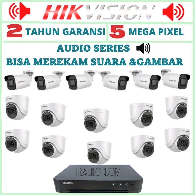 PAKET CCTV HIKVISION 16 CHANNEL 16 KAMERA 5MP AUDIO BISA MEREKAM SUARA DAN VIDEO