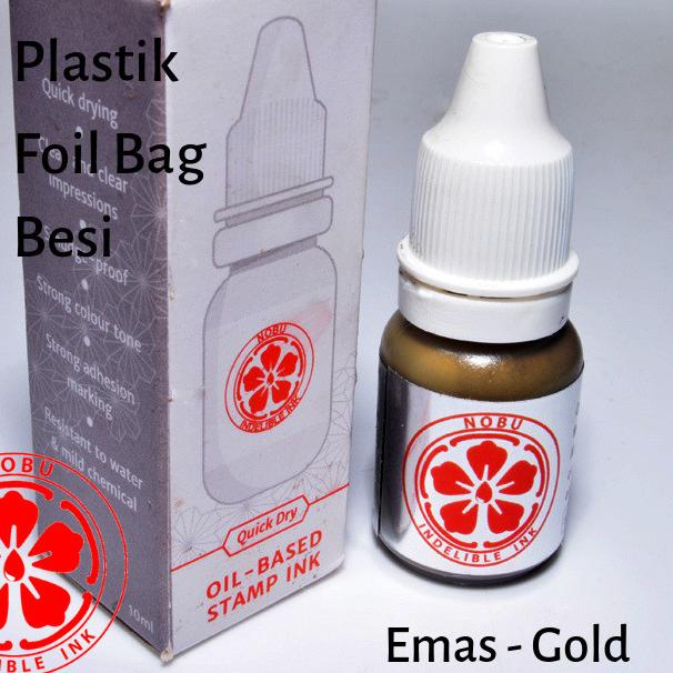 

➦ Tinta Stempel Warna Emas - Gold | Permanen - Besi - Plastik Kemasan - Nobu ink 15 ml, Putih ➸