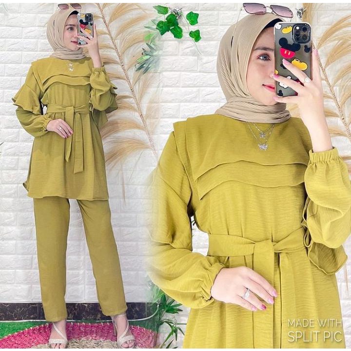 [ MODEL BARU ] Raihanah Set Bahan Katun Crincle Baju Wanita Terbaru 2022 Modern Setelan Casual Origi