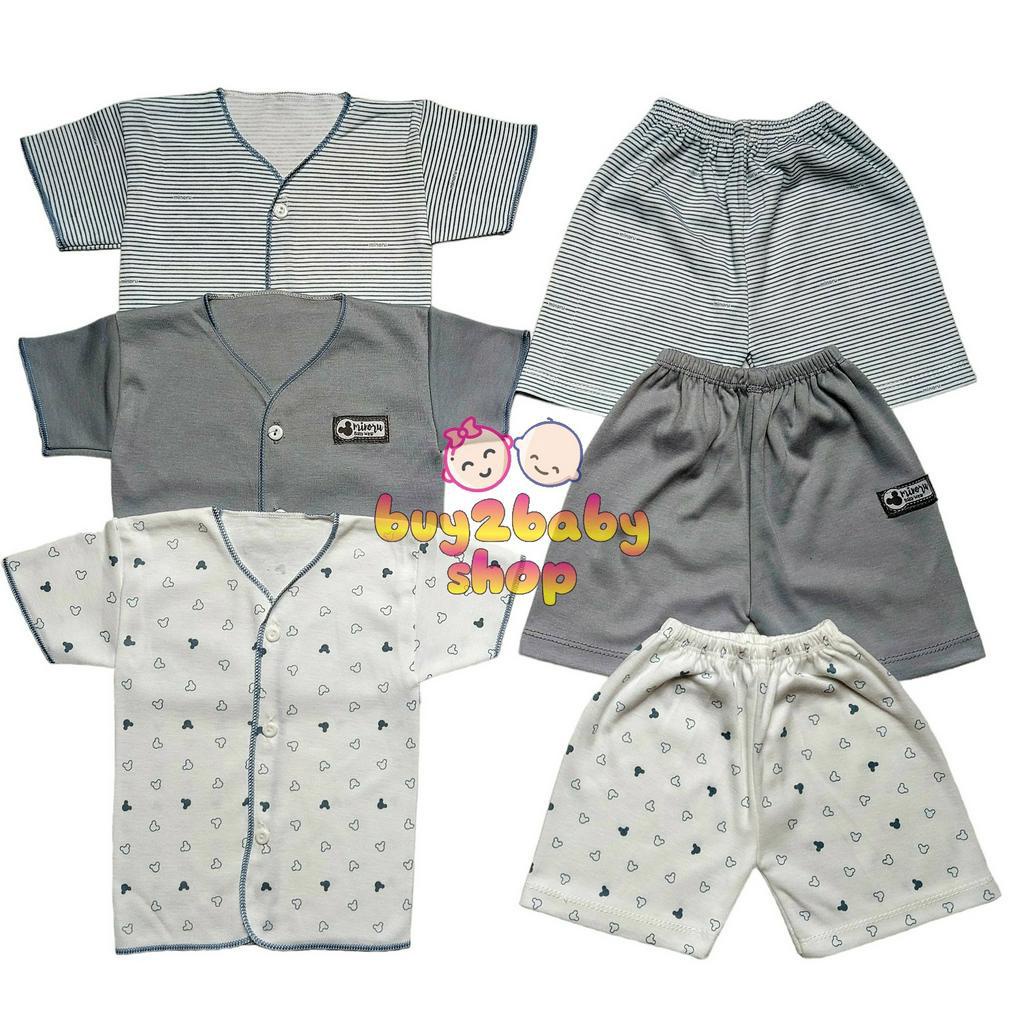 Baju bayi setelan piyama bayi full print motif Airin/Minoru usia 0-3 bulan isi 3 setelan