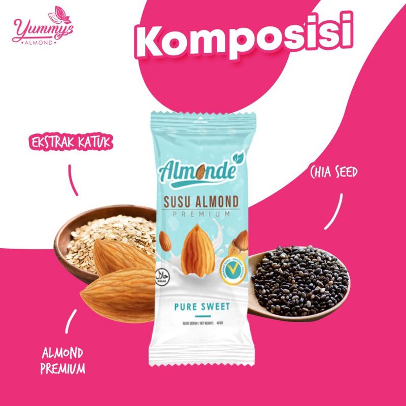 Promo Buy 3 Free Tumbler /ALMONDE PREMIUM ALMOND MILK - Cocok untuk Program Hamil sampai Usia Kehamilan 6 Bulan / susu ibu hamil / susu almond / ibu hamil / almonde susu almon / program hamil / susu ibu hamil dark choco matcha taro creamy strawberry