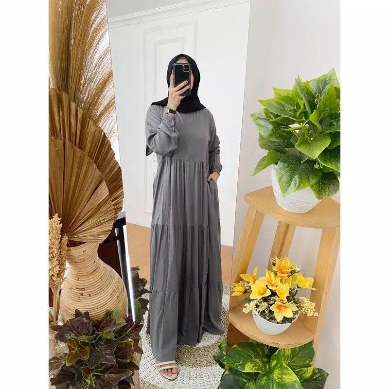 DRESS POLOS RAYON | GAMIS BUSUI RESLETING TALI PINGGANG | MAXI SLAVINA
