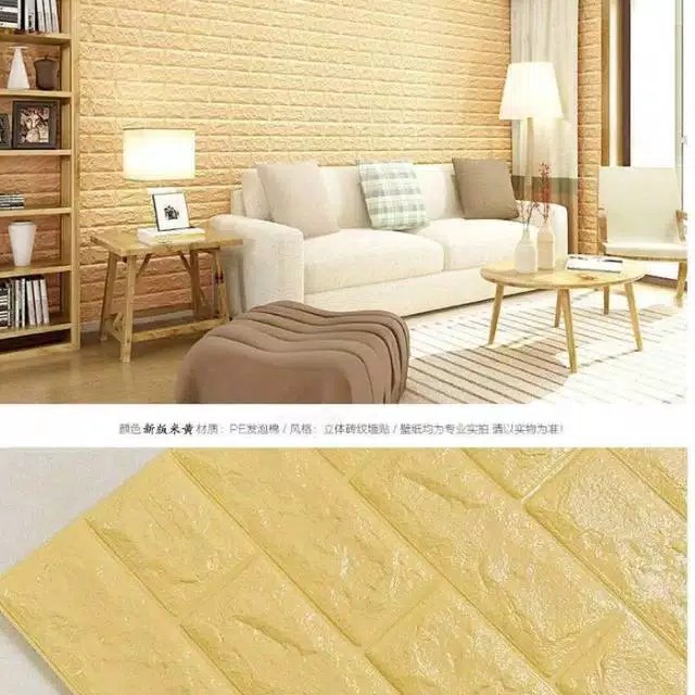 1kg = 8pcs Wallpaper Dinding Motif Bata Brick Foam 3 Dimensi Kuning