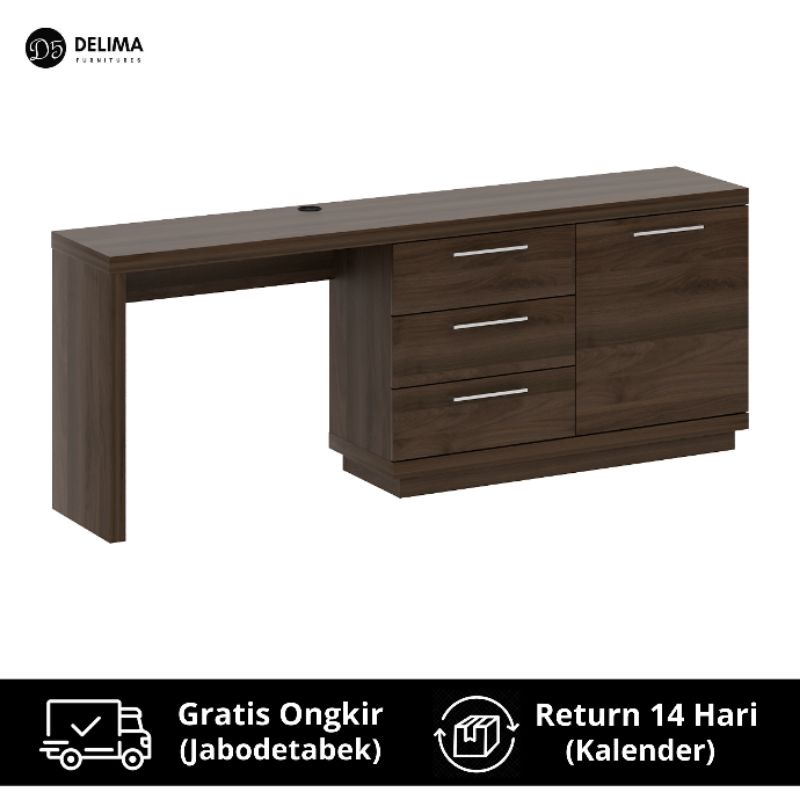 Meja Belajar / Meja Kerja Klasik dengan Rak Kabinet 3 Laci, Dark Brown