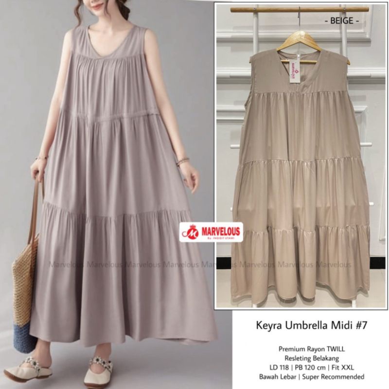 KEYRA UMBRELLA MIDI #7 / MIDI DRESS WANITA MUSLIMAH / lengan pendek polos kekinian BY MARVELOUS