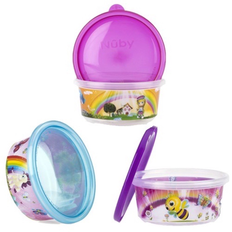 Nuby stackable bowl &amp; lids 300ml isi 4 - mangkuk dengan tutup