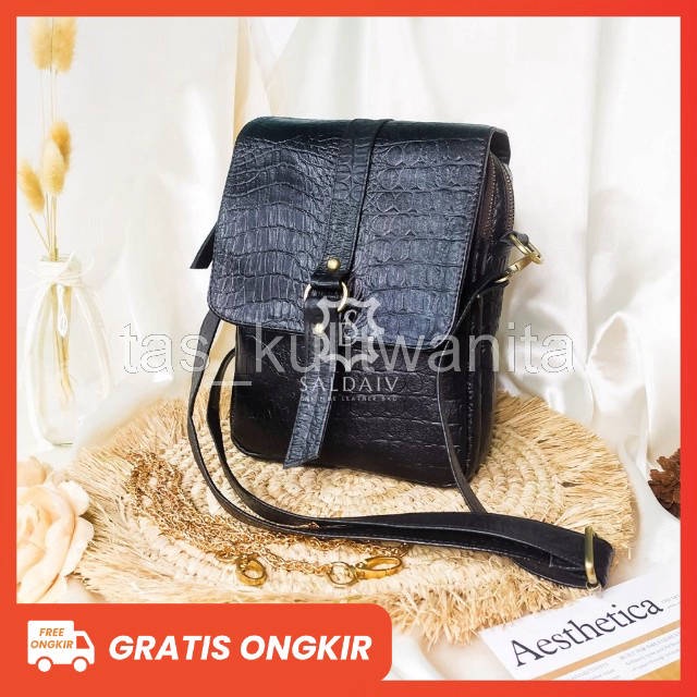 [New Arrival] Tas Kulit Asli Tekstur Croco SDL296 (2 Tali rante & Kulit)