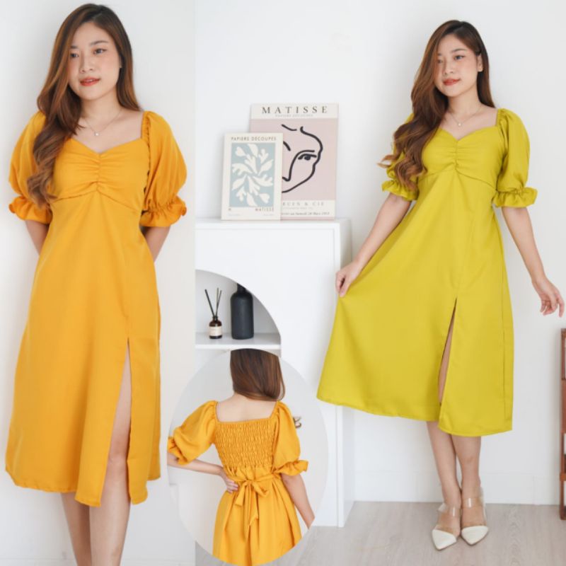 Susyan Dress Casual Midi Terusan Dress Kondangan Korea Fashion Dress Wanita - meganshoping