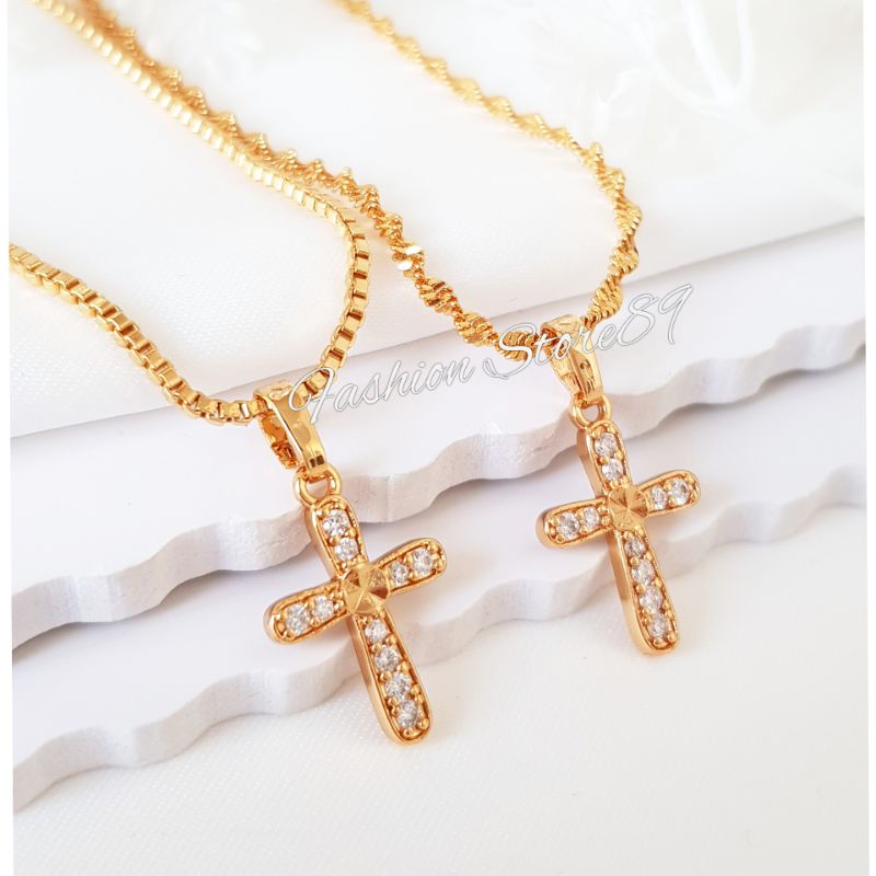 Kalung Liotnin Salib Permata Xuping Yaxiya impor Perhiasan lapis emas 18k impor Bestquality salib xuping