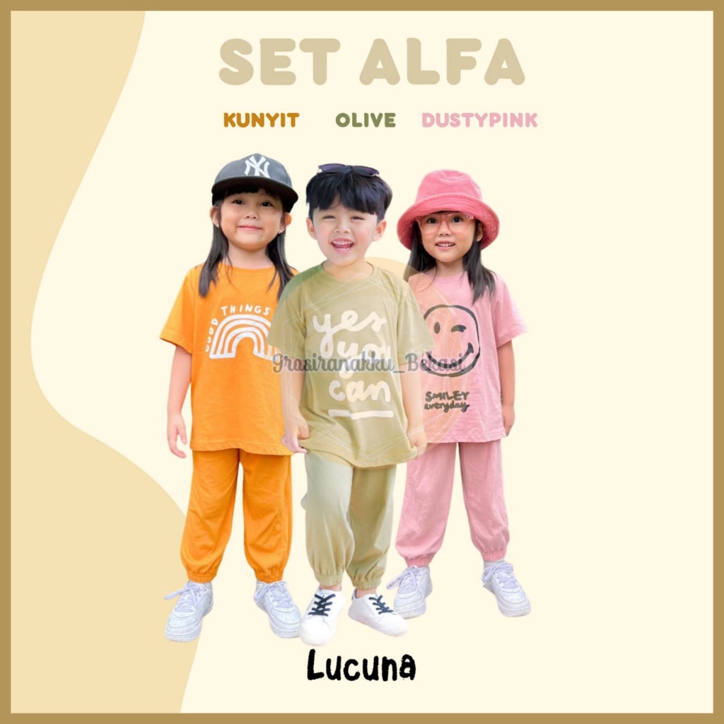 Setelan Anak Unisex Alfa Lucuna Mix Warna Size 1-5 Thn