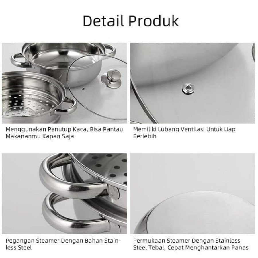 PANCI KUKUS 2 SUSUN TUTUP KACA/STEAMER 2 SUSUN/DANGDANG KUKUSAN/LANGSENG KUKUSAN