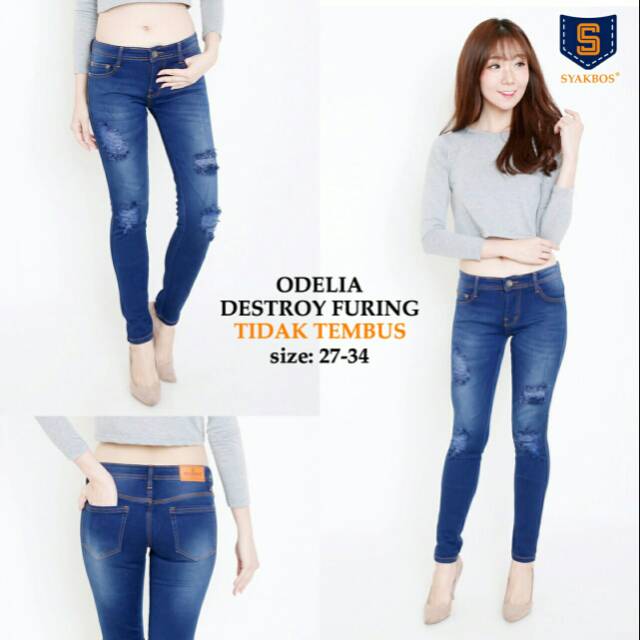 Celana Jeans Cewek Wanita Model Sobek Ripped Robek Lapis Celana Jeans Cewek Wanita Model Sobek Ripped Robek Lapis