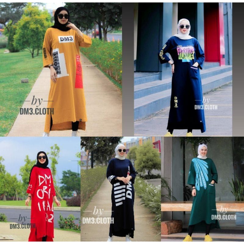 100% ORIGINAL DM3 / LONG TUNIK KAOS DM3/LONG TUNIK JUMBO/TUNIK KAOS/TUNIK COMBINASI/FASHION MUSLIM