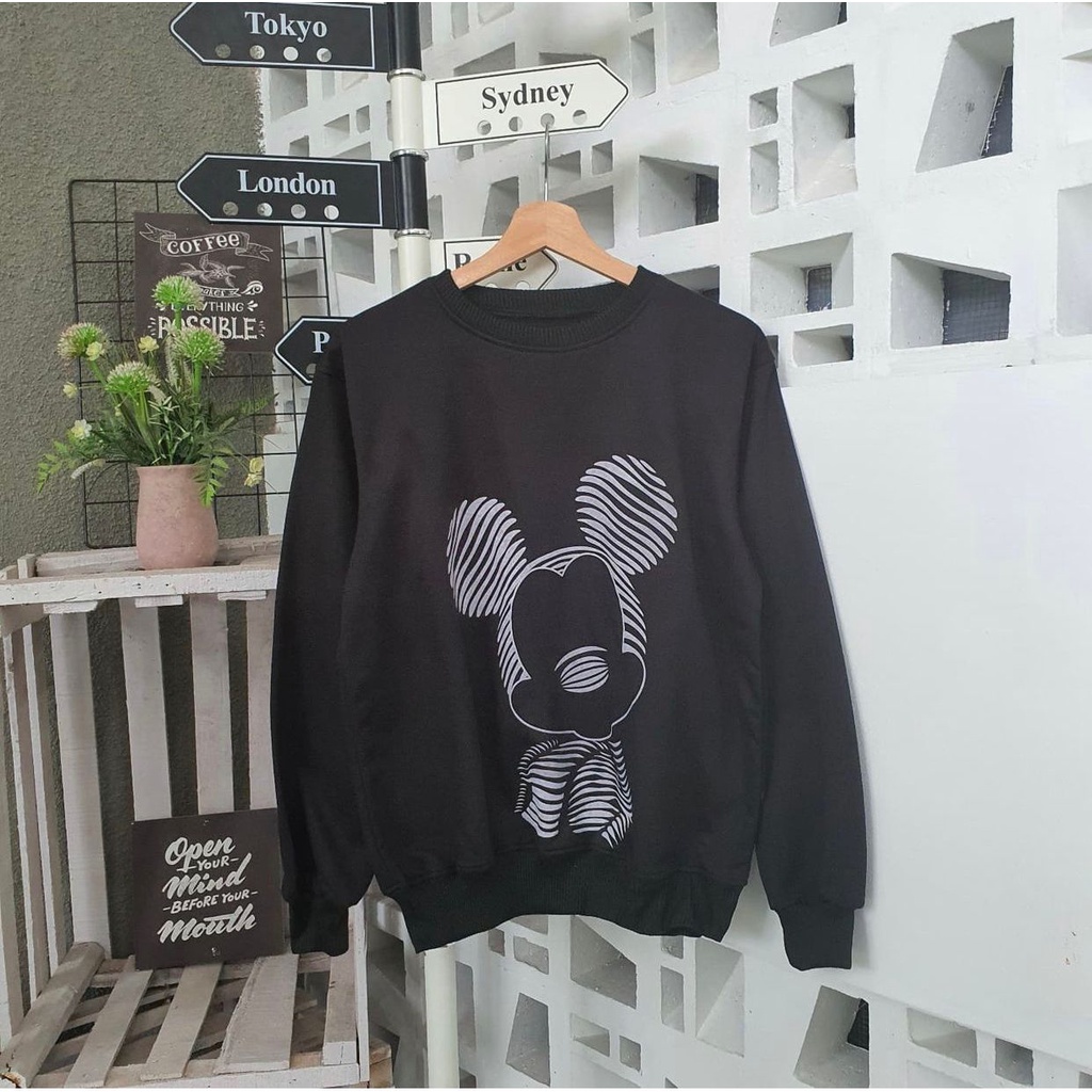 Mickey sketch sweater fleece atasan wanita