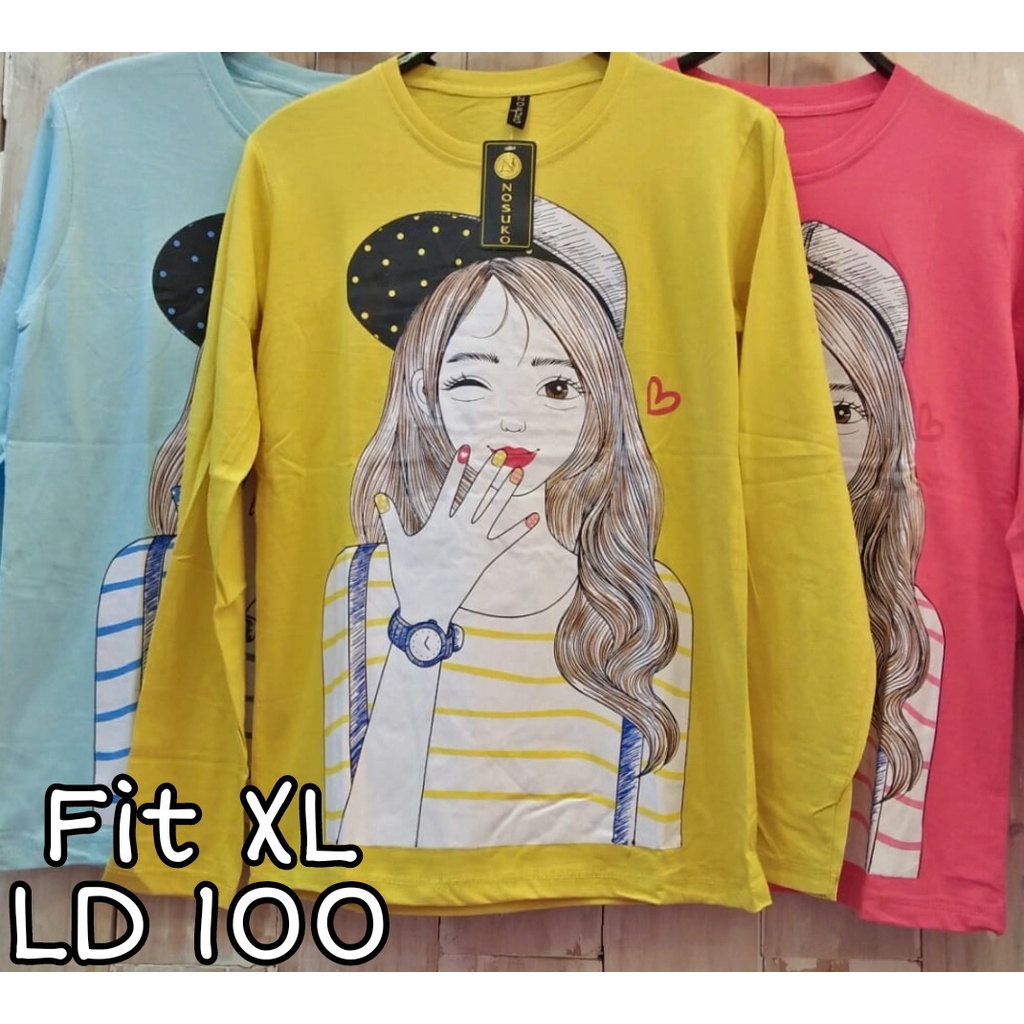 20539 - Kaos Cewek Lengan Panjang Fit XL Tshirt Tumblr Tee Baju Atasan Wanita ABG Remaja Dewasa