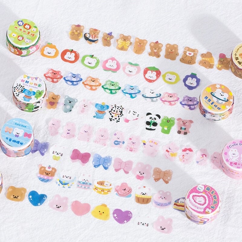 [minni.id]100 PCS/ Roll Washi Sticker Kawaii Cartoon Rabbit Cute Bear Fruit