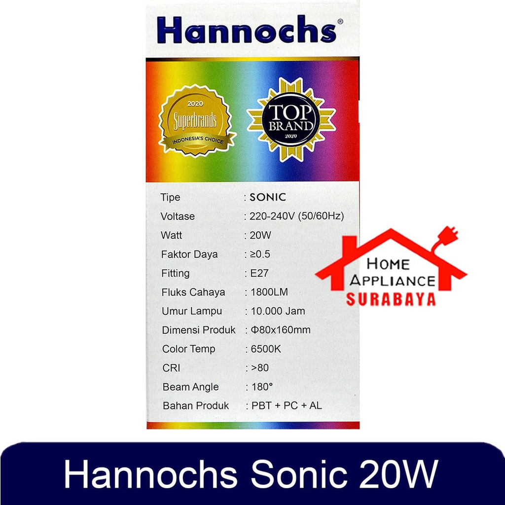 Lampu Bohlam LED Hannochs Sonic 20W 20 Watt Cahaya Putih 6500K - Cool Daylight