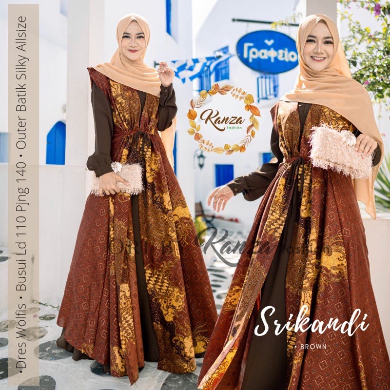 Set Outer Gamis Murah Batik by Kanza LD 110 bahan Wolfis