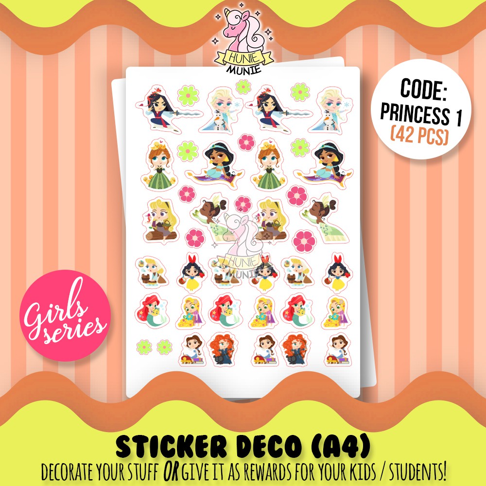 

Sticker Deco - Princess SERIES Aurora Snow White Cinderella - GIRLS SERIES - Stiker Reward Anak Cake Topper - Hunie Munie