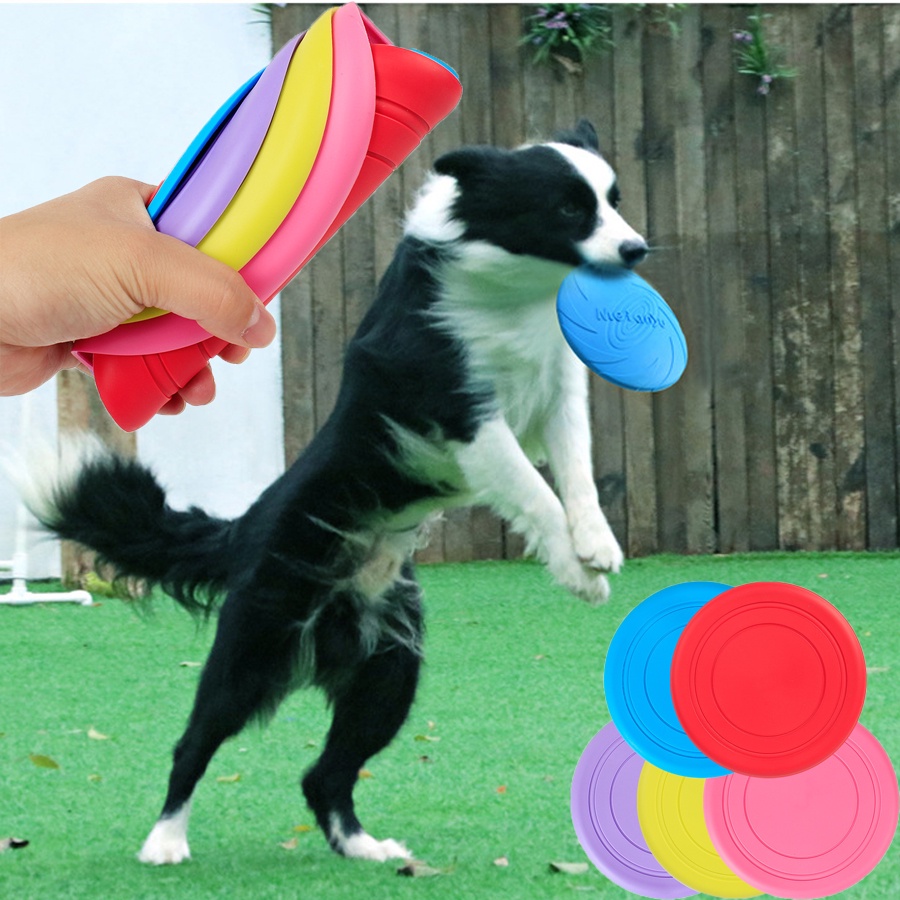 Frisbee Bahan Silikon Lembut Tahan Gigitan Untuk Melatih Anjing