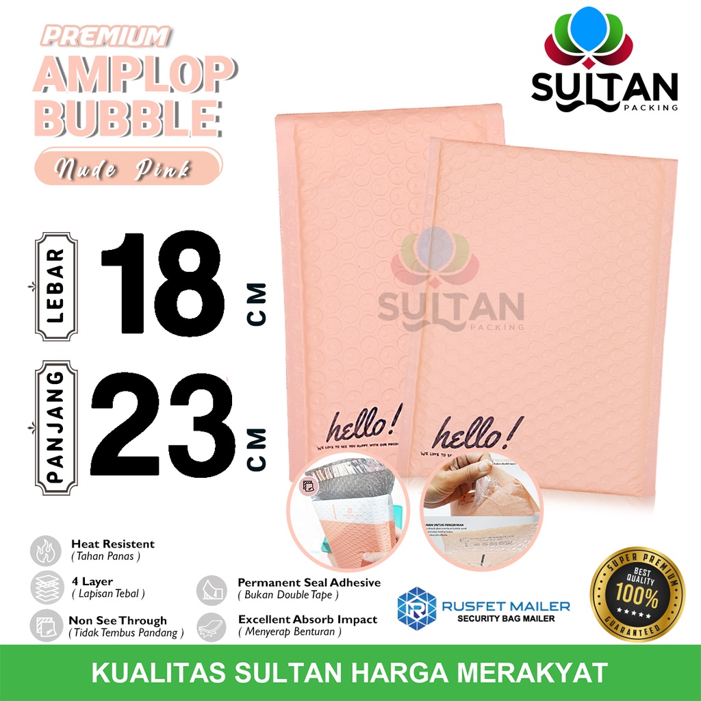 

AMPLOP BUBBLE MAILER 18x23cm NUDE PINK WRAP ENVELOPE RUSFET SATUAN TERMURAH PREMIUM