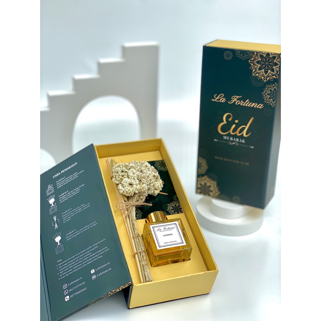 EID MUBARAK EDITION HAMPERS LEBARAN - LA FORTUNA REED DIFFUSER 50ml HAMPERS | HAMPERS LEBARAN | BINGKISAN LEBARAN | PEWANGI PENGHARUM RUANGAN | AROMATHERAPY