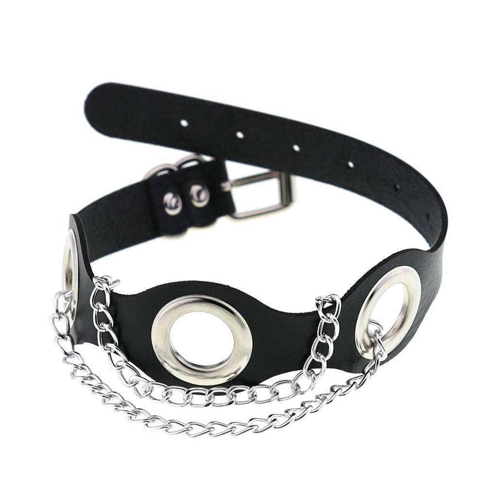 Hu Hu Hu Hu Hu Alat Bantu Pasang Kacamata♡ Kalung Choker Bahan Kulit Imitasi Dengan Rantai Logam Gaya Punk