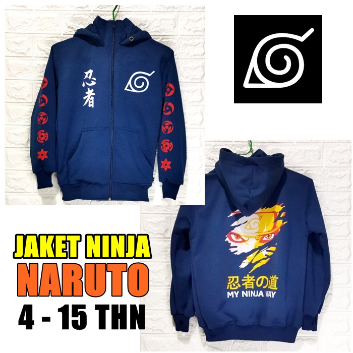 AOT NARUTO JAKET ANAK LAKI LAKI FREE FIRE MOTIF TERBARU USIA 4 - 15 TAHUN-NARUTO NAVY