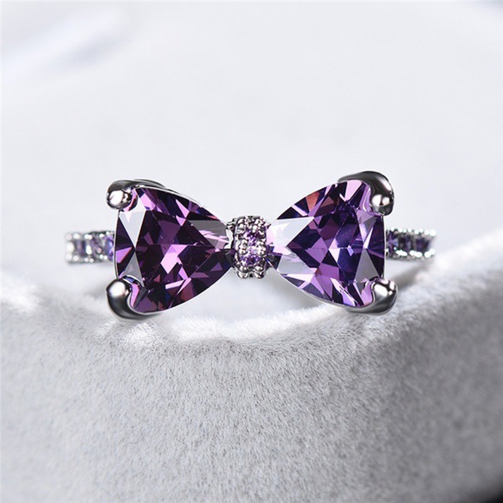 Hu Hu Hu Hu Hu Alat Bantu Pasang Kacamata♡ Cincin Wanita Hias Batu Amethyst Imitasi Bentuk Pita Untuk Pesta Pernikahanpertunangan