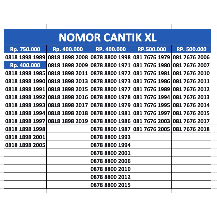 Nomor Cantik XL Seri Tahun Lahir