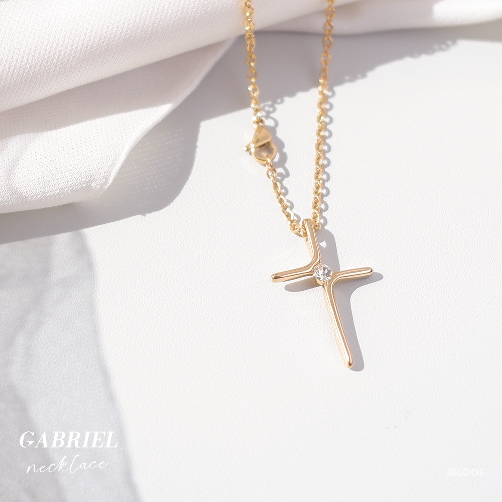 Jeloof Kalung Salib Gabriel (FREE POUCH) | Stainless Steel Anti Karat - Cross Necklace Gabriel Silver / Gold