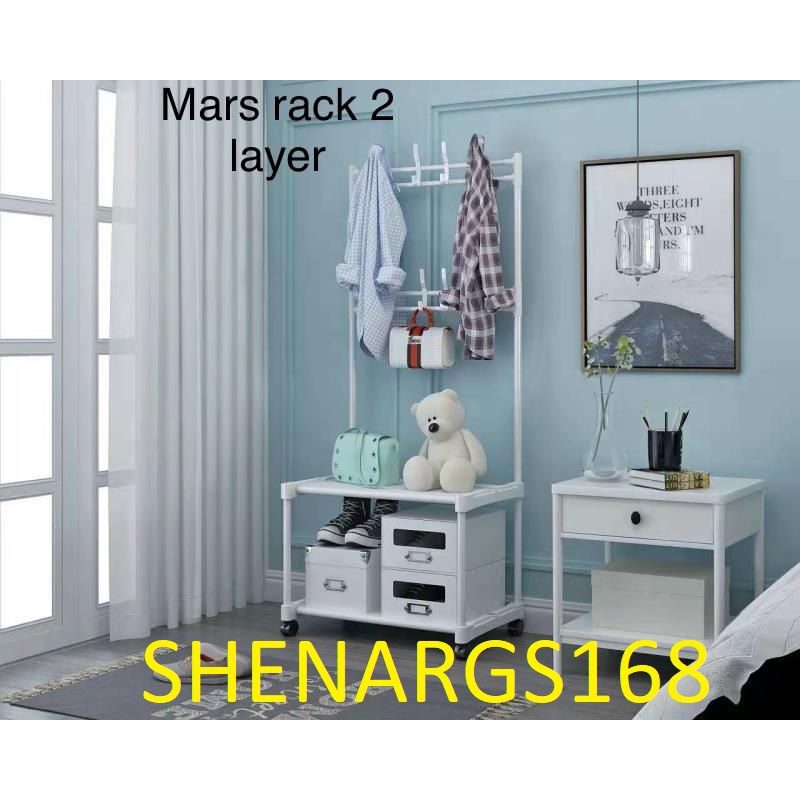 TERBARU-SHENAR - MARS RACK - STAND HANGER SINGLE 2 LAYER - RAK GANTUNGAN SERBAGUNA RODA - RAK GANTUNG ADA RODA