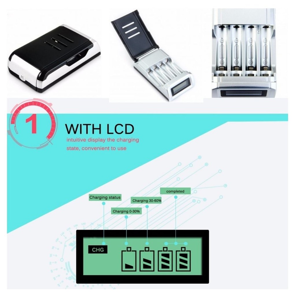 Smart Charger Baterai 4 Slot LCD Display For AA AAA NiMh NiCd C905W 111107