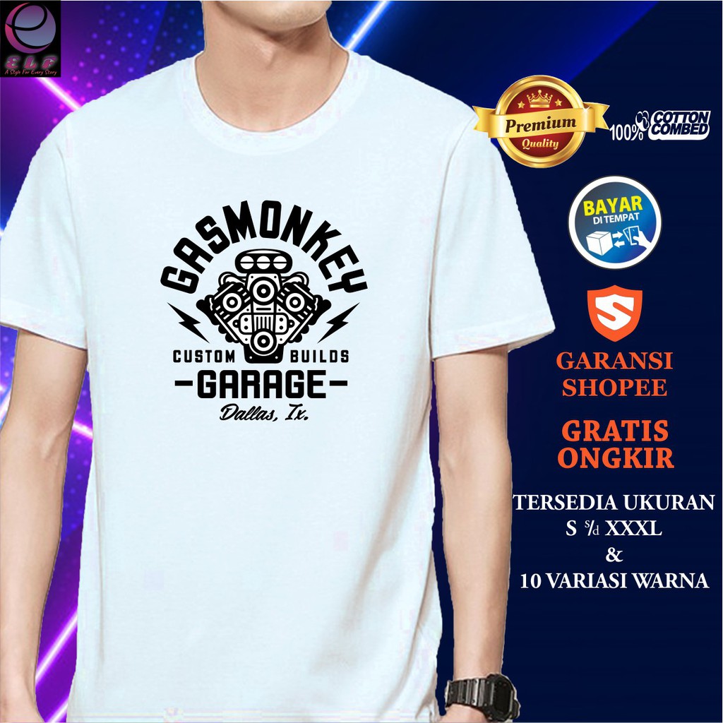 Kaos Pria Distro Jumbo GAS MONKEY GARAGE Cotton Combed 30s Premium Quality Nyaman Adem XXXL - S