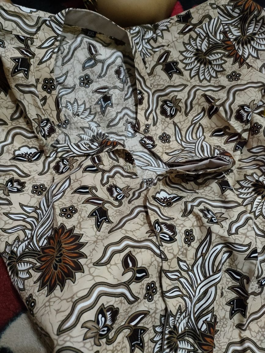 Kemeja Batik Anak Slimfit Warna Cream Panjang Dan Pendek