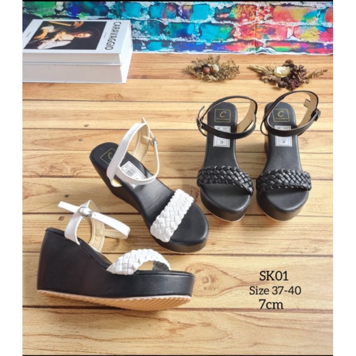 ABBUSHOES Sk 01 wedges kepang tali mariana 7cm sol karet.