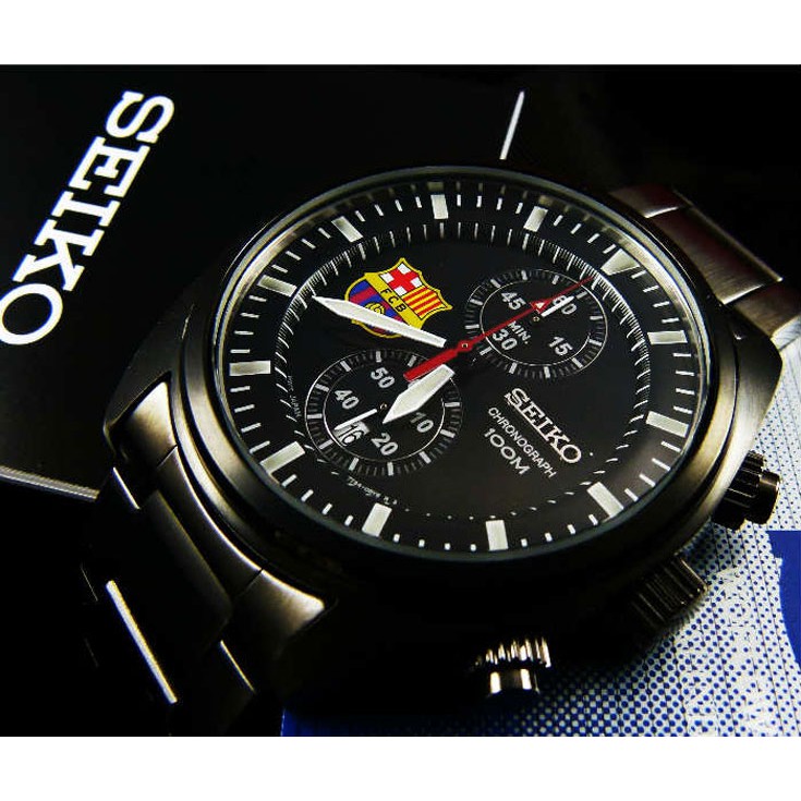 Seiko SNN267P1 Chronograph Barca FC Full Black | Jam Pria SNN267