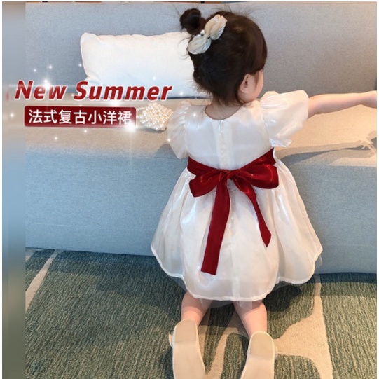 WHITE DRESS / DRESS KEMBANG GADING PITA MERAH  baju dress tutu anak perempuan set import