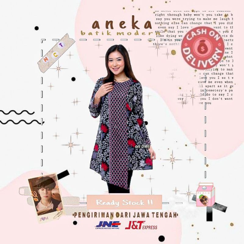 ATASAN BATIK WANITA BLOUSE WARNA UNGU HITAM MERAH PUTIH ABU LENGAN PANJANG