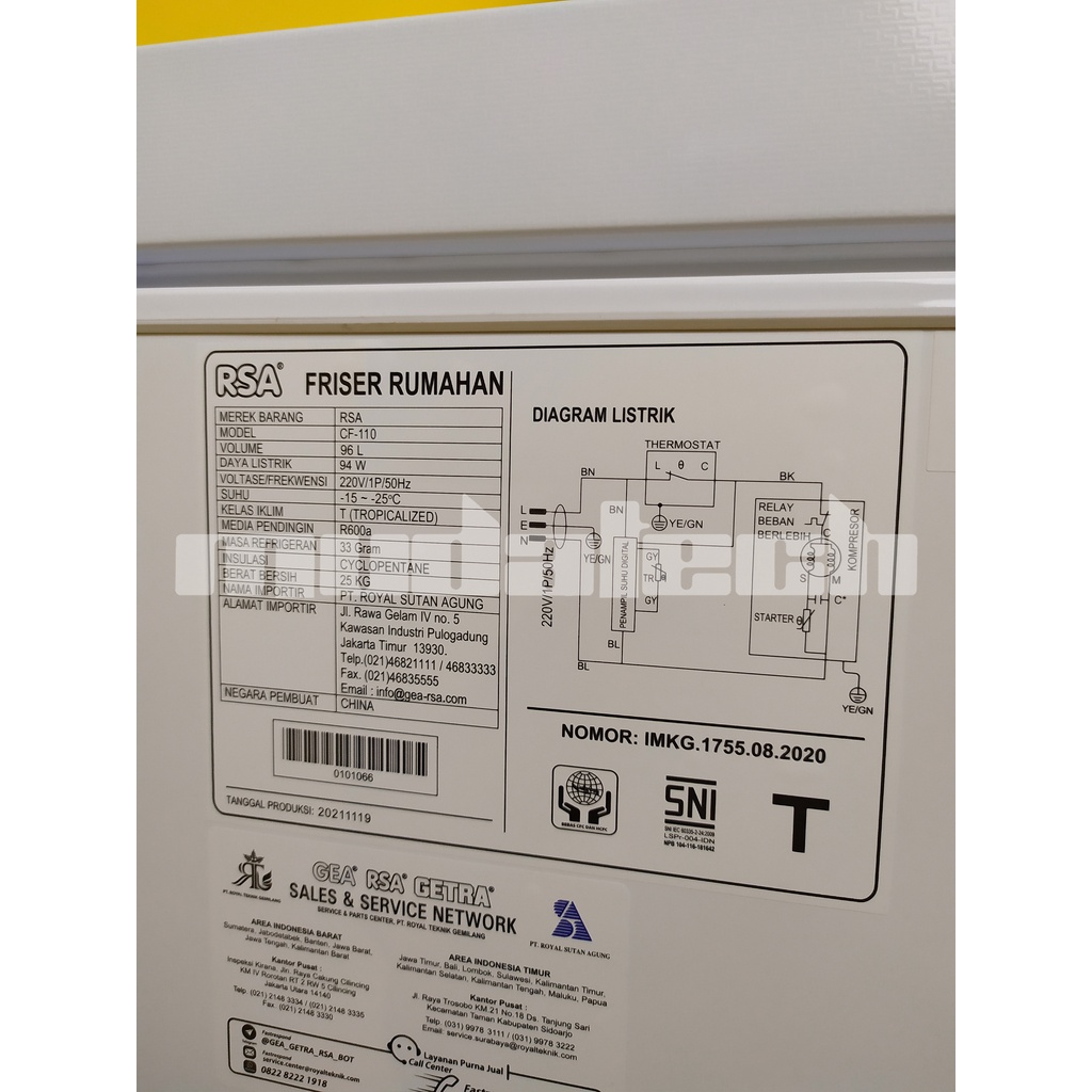 Chest Freezer RSA CF-110 Freezer Box CF110 Original Garansi Resmi