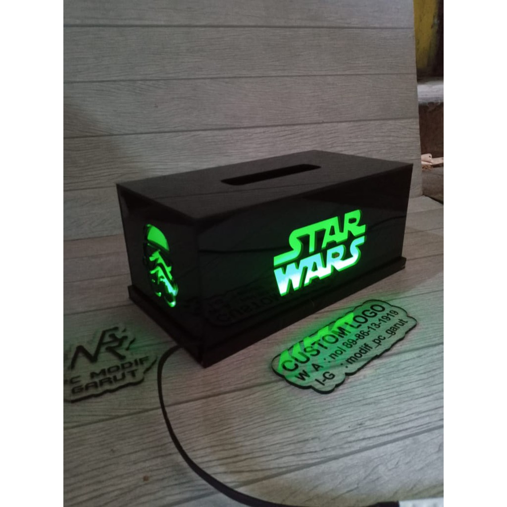 HIASAN MEJA KOMPUTER ROOM GAMING KOAK TISU LOGO CUSTOM LED RGB