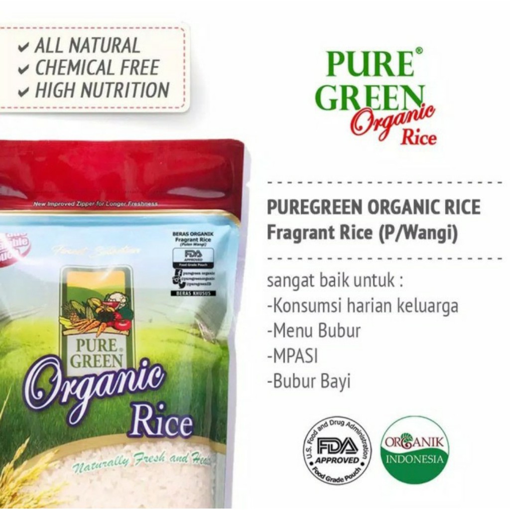 Pure Green Beras Organik 4.5kg - Pulen Wangi